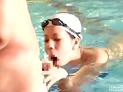 pipe, japonaise jeune, dans la piscine, japonais