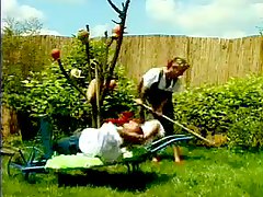 Bisexual fuck scene in the backyard garden