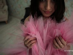 Sveta dancing wearing a pink ballerina tutu dress