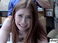 Small tits redhead MILF caught by a corrupt LP officer