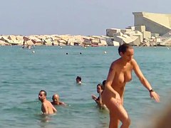 nudità pubblica, nudisti, spiaggia, da vicino, videocamera nascosta