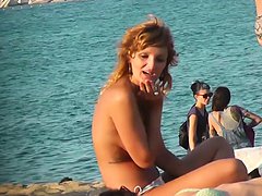 teen, topløs, strand, peeping, hård sex