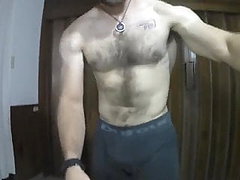 Cute amateur guy with athletic body and hairy chest