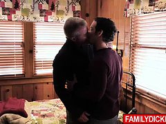 Gay sex orgy with two hot twinks and one old grandpa!