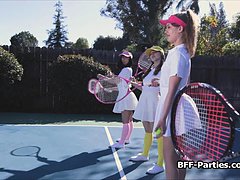 tennisbaan, kwartet, vreemd, buiten, groep