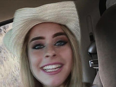 Stranded blonde cowgirl sucks dick for money