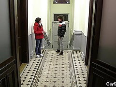 Fooled curly boy enjoys gay first time anal fuck