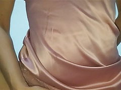 Young MILF in pink satin nightie makes my cock explode – hot