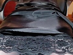 Black Liquid Satin Skirt with Satin Half Slip