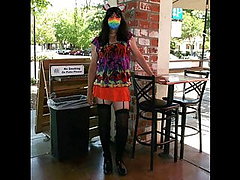 Sissy Mindy's chastity cage beer garden photo shoot