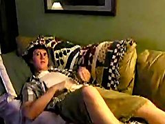 Relaxing on couch with cock out to stroke it
