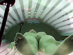 Shaved and Tight Pussy Caught in Solarium