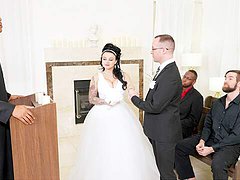 Groom watches his BBW bride banged by others on the wedding day