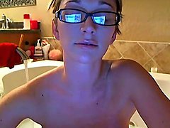brusebad, webcam, store bryster, badeværelse, briller
