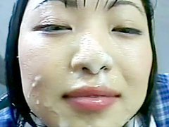 Stunning Japanese schoolgirl gets a hot facial