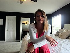 Busty curly brunette with big boobs fucks on couch