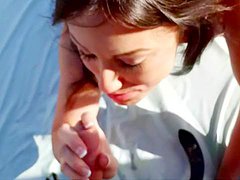 hun sutter, brunetter, penis, blow job, cumshot