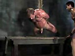 His tied up,sweaty body is violated by a dick