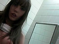 Beauty self shoots cunt and tits in bathroom
