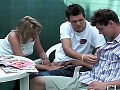 bisexual, al aire libre, trío, nena