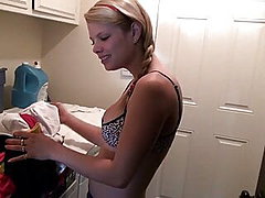 Little Taylor Does Laundry while Masturbating with Sex toys
