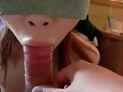 Cute Japanese Blindfolded Babe Leans In To Suck On My Cock