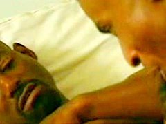 seducente, bocchino, stanza da letto, grande cazzo nero, pompino