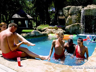 Interracial poolside orgy