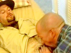 Slutty bald gay gives a hardcore blowjob for his boyfriend