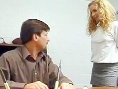 Blonde teenager with small tits gets laid on the desk