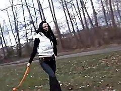 Watch a cute teen play with her dogs