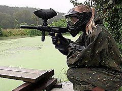 Airsoft game turns into a softcore for two broads