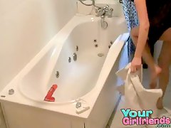 Horny babe playing pussy in the tub caught on cam